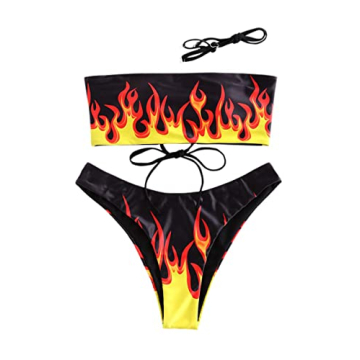 ZAFUL Women's Adjustable Back Lace-up Bandeau Bikini Set - Trendy Summer Style