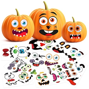 Halloween Pumpkin Decorating Stickers - 26 Sheets 56 Total Face Stickers, Pumpkin Painting Craft Kit...