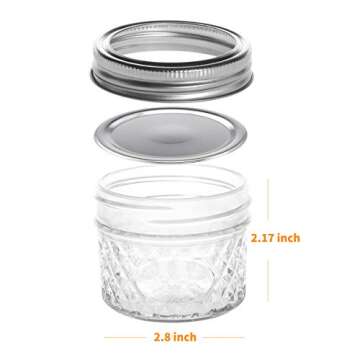 Simiao Mason Jars 4 oz 40 Pack Mini Canning Jars with Regular Lids and Bands Jelly Jars for Jam, Honey, Wedding Favors, Shower Favors, Baby Foods, DIY Glass Jars （4 oz 40 Pack）