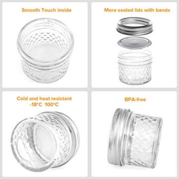 Simiao Mason Jars 4 oz 40 Pack Mini Canning Jars with Regular Lids and Bands Jelly Jars for Jam, Honey, Wedding Favors, Shower Favors, Baby Foods, DIY Glass Jars （4 oz 40 Pack）