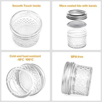 Simiao Mason Jars 4 oz 40 Pack Mini Canning Jars with Regular Lids and Bands Jelly Jars for Jam, Honey, Wedding Favors, Shower Favors, Baby Foods, DIY Glass Jars （4 oz 40 Pack）
