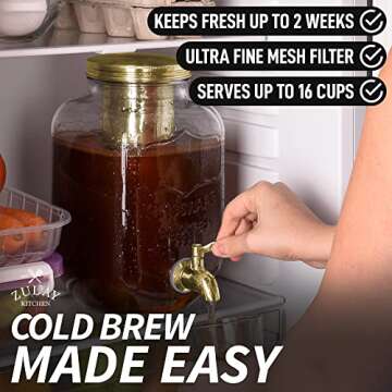 Zulay Kitchen 1 Gallon Cold Brew Coffee Maker - Large Iced Tea & Cold Brew Pitcher with Extra-Thick ...