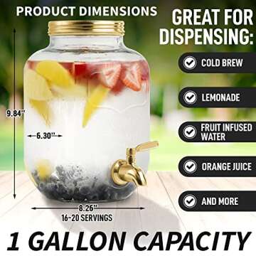 Zulay Kitchen 1 Gallon Cold Brew Coffee Maker - Large Iced Tea & Cold Brew Pitcher with Extra-Thick Glass & Stainless Steel Infuser - Drink & Beverage Dispenser Jar with Airtight Lid & Spout (Gold)