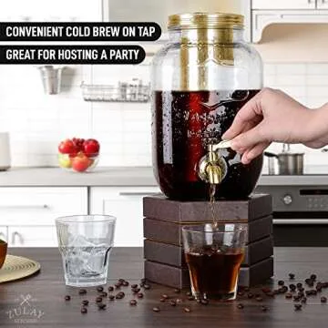 Zulay Kitchen 1 Gallon Cold Brew Coffee Maker - Large Iced Tea & Cold Brew Pitcher with Extra-Thick Glass & Stainless Steel Infuser - Drink & Beverage Dispenser Jar with Airtight Lid & Spout (Gold)