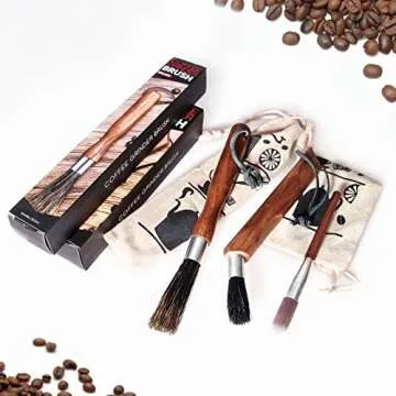 Bavane 3PCS Professional Coffee Brush, Coffee Grinder Brush Set, Natural Boar Bristles Black Walnut Handle Espresso Machine Cleaning Tool, Coffee Cleaner Brushes Coffee Tool for Barista Home Kitchen