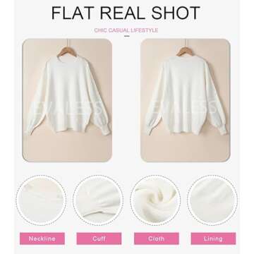 EVALESS White Sweater Womens Fahison Fall Outfits Business Causal Clothes for Women 2024 Oversized Cashmere Sweaters Batwing Sleeve Knit Tops Crewneck Chunky Pullover Sweaters Winter Clothing, Large