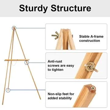 Falling in Art 65" A-Frame Tripod Easel Stand, Wooden Display Easel with Adjustable Canvas Holder, Floor Easel for Wedding Signs, Posters, Paintings, Artwork(Natural)