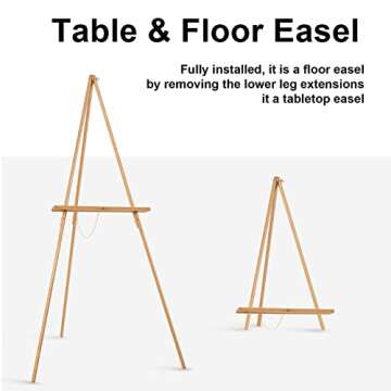 Falling in Art 65" A-Frame Tripod Easel Stand, Wooden Display Easel with Adjustable Canvas Holder, Floor Easel for Wedding Signs, Posters, Paintings, Artwork(Natural)