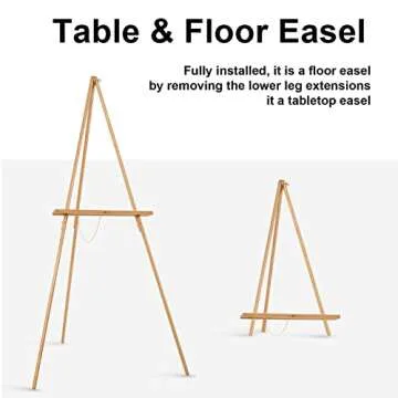 Falling in Art 65" A-Frame Tripod Easel Stand, Wooden Display Easel with Adjustable Canvas Holder, Floor Easel for Wedding Signs, Posters, Paintings, Artwork(Natural)