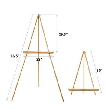 Falling in Art 65" A-Frame Tripod Easel Stand, Wooden Display Easel with Adjustable Canvas Holder, Floor Easel for Wedding Signs, Posters, Paintings, Artwork(Natural)