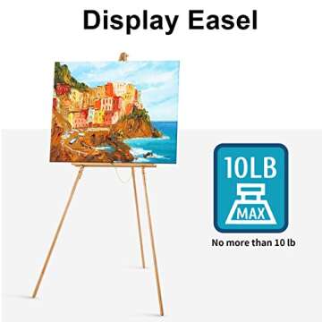Falling in Art 65" A-Frame Tripod Easel Stand, Wooden Display Easel with Adjustable Canvas Holder, Floor Easel for Wedding Signs, Posters, Paintings, Artwork(Natural)