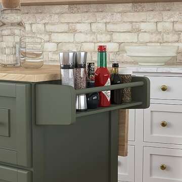 Homestyles Mobile Kitchen Island Cart with Wood Top and Dropleaf Breakfast Bar, 18" D x 53.5" W x 36" H, Green