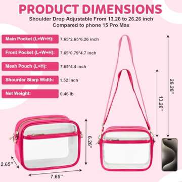 KETIEE Clear Bag for Stadium Events: Clear Crossbody Bag Stadium Approved Clear Purses for Women with Front Pocket Mesh Pouch and Adjustable Strap for Concerts Sports Festivals (Rose Pink)