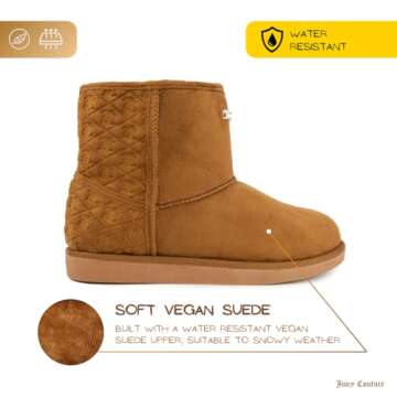 JUICY COUTURE Women's Slip On Winter Snow Boots - Warm Fur Lining & Fashionable Comfort Booties