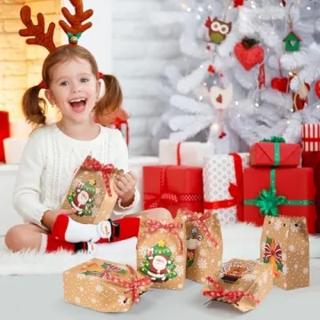 BBPOOL Christmas Goody Bags | 24pcs Bulk Kraft Gift Bags