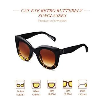 Frienda 3 Pieces Butterfly Sunglasses Oversized Cat Eye Sunglasses Vintage Retro Eyewear for Women