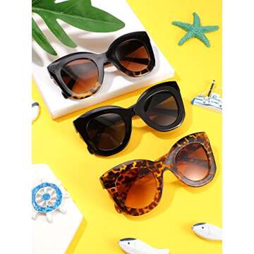 Frienda 3 Pieces Butterfly Sunglasses Oversized Cat Eye Sunglasses Vintage Retro Eyewear for Women