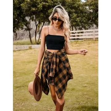 Blooming Jelly Women's Plaid Button Down Long Sleeve Collared Blouses V Neck Flannel Business Casual Tops (Large, Brown Plaid)