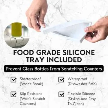 Verspace Olive Oil Dispenser Bottle For Kitchen With Silicone Tray & 40 Labels, Soy Sauce Dispenser, Coffee Syrup Dispenser, Olive Oil Bottle, Oil Container Kitchen Set Of 2, Gold