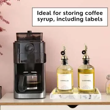 Verspace Olive Oil Dispenser Bottle For Kitchen With Silicone Tray & 40 Labels, Soy Sauce Dispenser, Coffee Syrup Dispenser, Olive Oil Bottle, Oil Container Kitchen Set Of 2, Gold