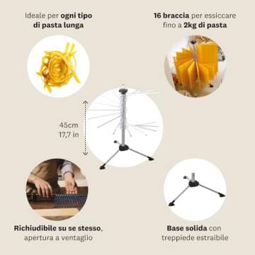 MARCATO Atlas Pasta Drying Rack, Tacapasta, Made in Italy, Steel and Polycarbonate, Collapsible, Clear