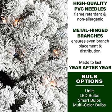 Fraser Hill Farm 6.5-Ft. Silverton Fir Flocked Christmas Tree, Artificial Snowy Tree with Easy to Connect White Incandescent Smart Lights, Perfect Xmas Tree for Living Room or Family Room