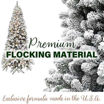 Fraser Hill Farm 6.5-Ft. Silverton Fir Flocked Christmas Tree, Artificial Snowy Tree with Easy to Connect White Incandescent Smart Lights, Perfect Xmas Tree for Living Room or Family Room