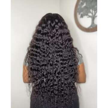 Natural Color 24 Inch Curly Human Hair Deep Wave Lace Front Wigs with Baby Hair - Pre-plucked Gluele...