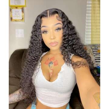 Natural Color 24 Inch Curly Human Hair Deep Wave Lace Front Wigs with Baby Hair - Pre-plucked Glueless Wigs