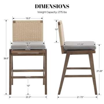 DUOMAY Modern Bar Stools Set of 2, 27" Counter Height Barstools with Woven Back, Linen Upholstered K...