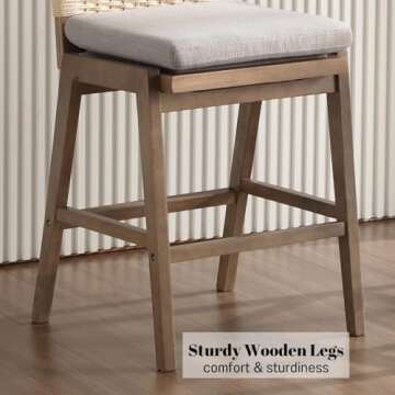 DUOMAY Modern Bar Stools Set of 2, 27" Counter Height Barstools with Woven Back, Linen Upholstered Kitchen Island Chair with Solid Wood Legs for Home Bar Coffee Shop, Grey