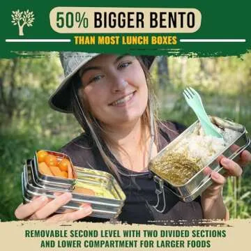 GreenLunch Bento Stackable Stainless Steel Bento Box for Adults with Snack Pod - Holds 6 Cups of Food, 100% Crack-Resistant, Secure Locks, Eco-Friendly Lunch Box Container for School & Office