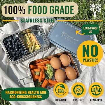 GreenLunch Bento Stackable Stainless Steel Bento Box for Adults with Snack Pod - Holds 6 Cups of Food, 100% Crack-Resistant, Secure Locks, Eco-Friendly Lunch Box Container for School & Office