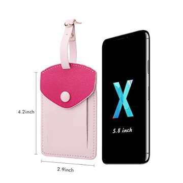 Kevancho Leather Smart Luggage Tags, Adjustable Privacy Cover for Travel - Set of 2 (Pink)