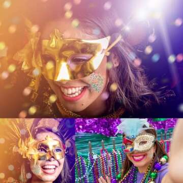 MEICOLY Mardi Gras Face Glitter,Mardi Gras Makeup Accessories for Women,Gold Green Purple Mixed Chunky Glitter Gel for Carnival,Festival Rave St Patricks Day Glitter for Face/Body/Hair