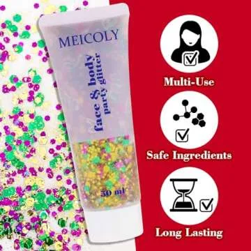 MEICOLY Mardi Gras Face Glitter,Mardi Gras Makeup Accessories for Women,Gold Green Purple Mixed Chunky Glitter Gel for Carnival,Festival Rave St Patricks Day Glitter for Face/Body/Hair