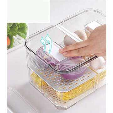 SANNO Refrigerator Food Storage Containers Stay Fresh,Food Storage Container Bin Stackable Refrigerator Freezer Organizer Fresh Keeper Drawers with Vented Lids and Removable Drain Tray