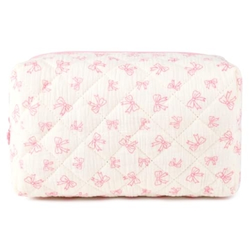 SOIDRAM Floral Makeup Bag Large Quilted Cosmetic Bag Cute Makeup Pouch Coquette Makeup Bag Aesthetic...