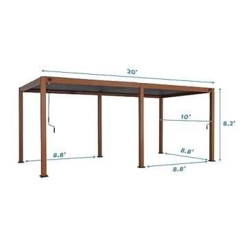 MIRADOR 111S Takasho Louvered Pergola, 10Ft x 20Ft, Full Aluminum Frame, Adjustable Roof for Outdoor Deck Garden Patio, Durable, Cherry Oak