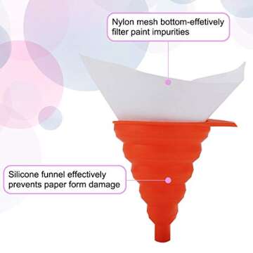 Tysun 300 Pcs Paint Filter Strainer with 100 Micron Filter Tips and 3 Pack Silicone Funnel, Cone Shaped Fine Nylon Mesh Funnel Paper Cone Strainers