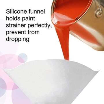 Tysun 300 Pcs Paint Filter Strainer with 100 Micron Filter Tips and 3 Pack Silicone Funnel, Cone Shaped Fine Nylon Mesh Funnel Paper Cone Strainers