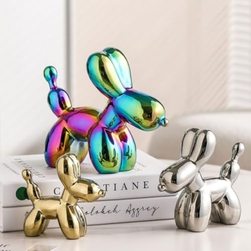Swy Hair Electroplating Ceramics Balloon Dog Statue - Dazzling Home Decor Accent