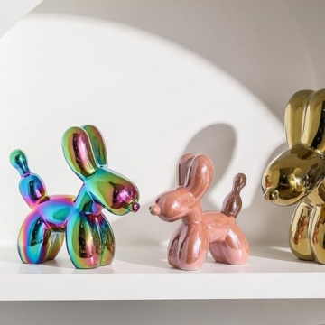 Swy Hair Electroplating Ceramics Balloon Dog Statue for Home