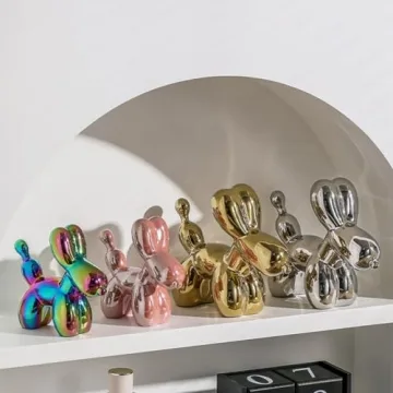 Swy Hair Electroplating Ceramics Balloon Dog Statue for Home