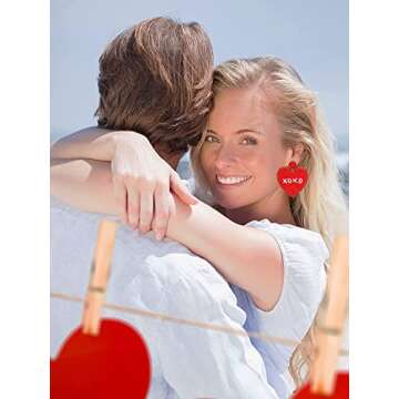 Beaded Heart Earrings Valentines Red Heart Dangling Earrings for Women Handmade Love Heart Earrings Hypoallergenic Hot Pink Drop Dangle Earrings Valentine’s Day Holiday Jewelry Gift (red XOXO heart earrings)