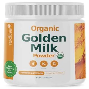 Organic Golden Milk Powder with Vitamins D3 & K2, Turmeric, Ginger, Curcumin, Cinnamon, KSM66 Ashwag...