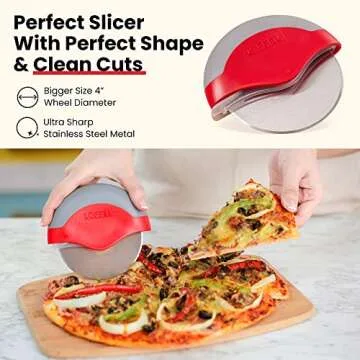 LÖFFEL Premium Pizza Cutter Wheel - Slicer with Protective Blade Guard - Razor Sharp Stainless Steel - Easy to Clean & Detachable Slicer - Round Shaper With Cover & Slip Resistant Handle