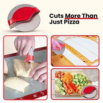LÖFFEL Premium Pizza Cutter Wheel - Slicer with Protective Blade Guard - Razor Sharp Stainless Steel - Easy to Clean & Detachable Slicer - Round Shaper With Cover & Slip Resistant Handle