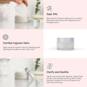 ARCONA Clarity Aftershave Pads - Lactic Acid, Witch Hazel, Methol, Aloe + Grape Exfoliate, Fight Ble...