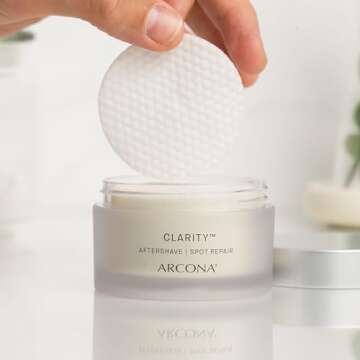 ARCONA Clarity Aftershave Pads - Lactic Acid, Witch Hazel, Methol, Aloe + Grape Exfoliate, Fight Blemishes + Soothes Skin - 45 Pads. Made in The USA